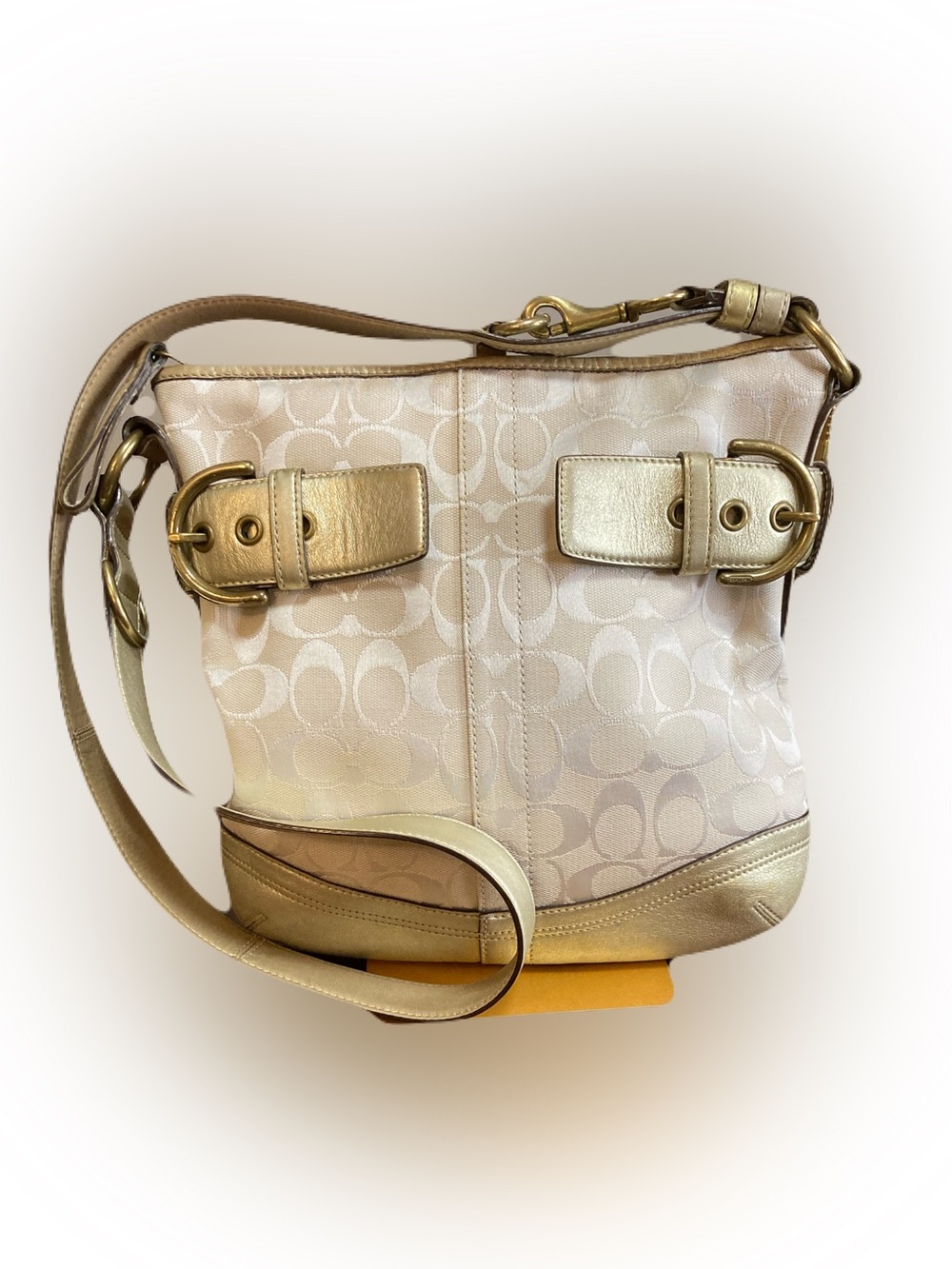 Coach Vintage Signature Soho Convertible Crossbody Bag - Metallic Gold & Cream